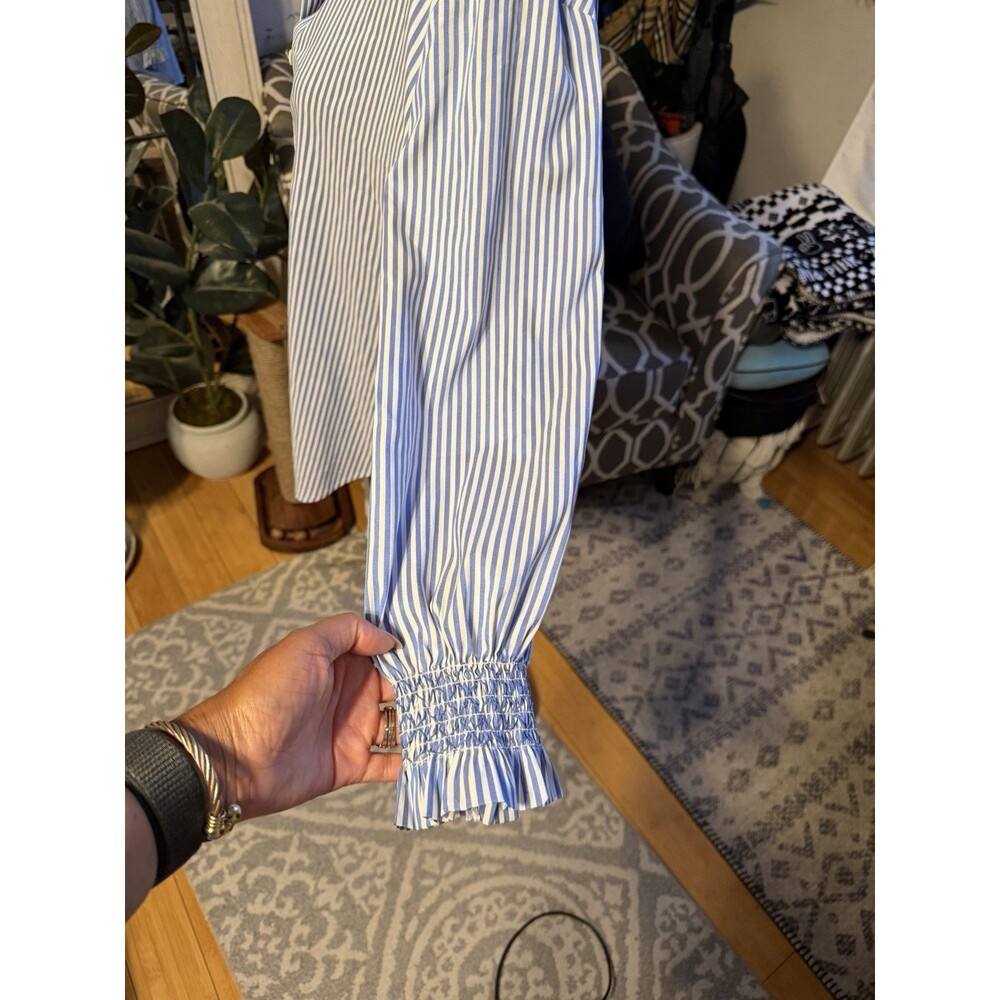 Tuckernuck Teagan Popover Blouse in White And Blue Striped. Size M. - Picture 6 of 10
